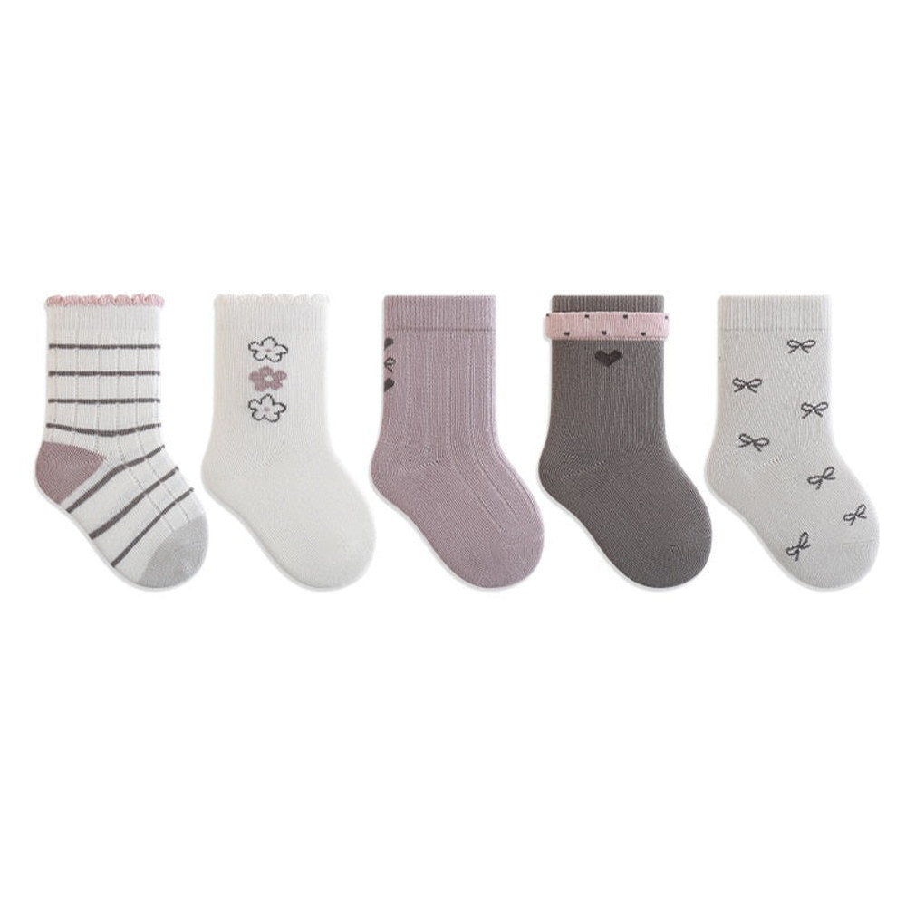 MyKids-USA® Baby Kids Unisex Breathable Geometric Pattern Socks 1 Lot=5-Pair Set