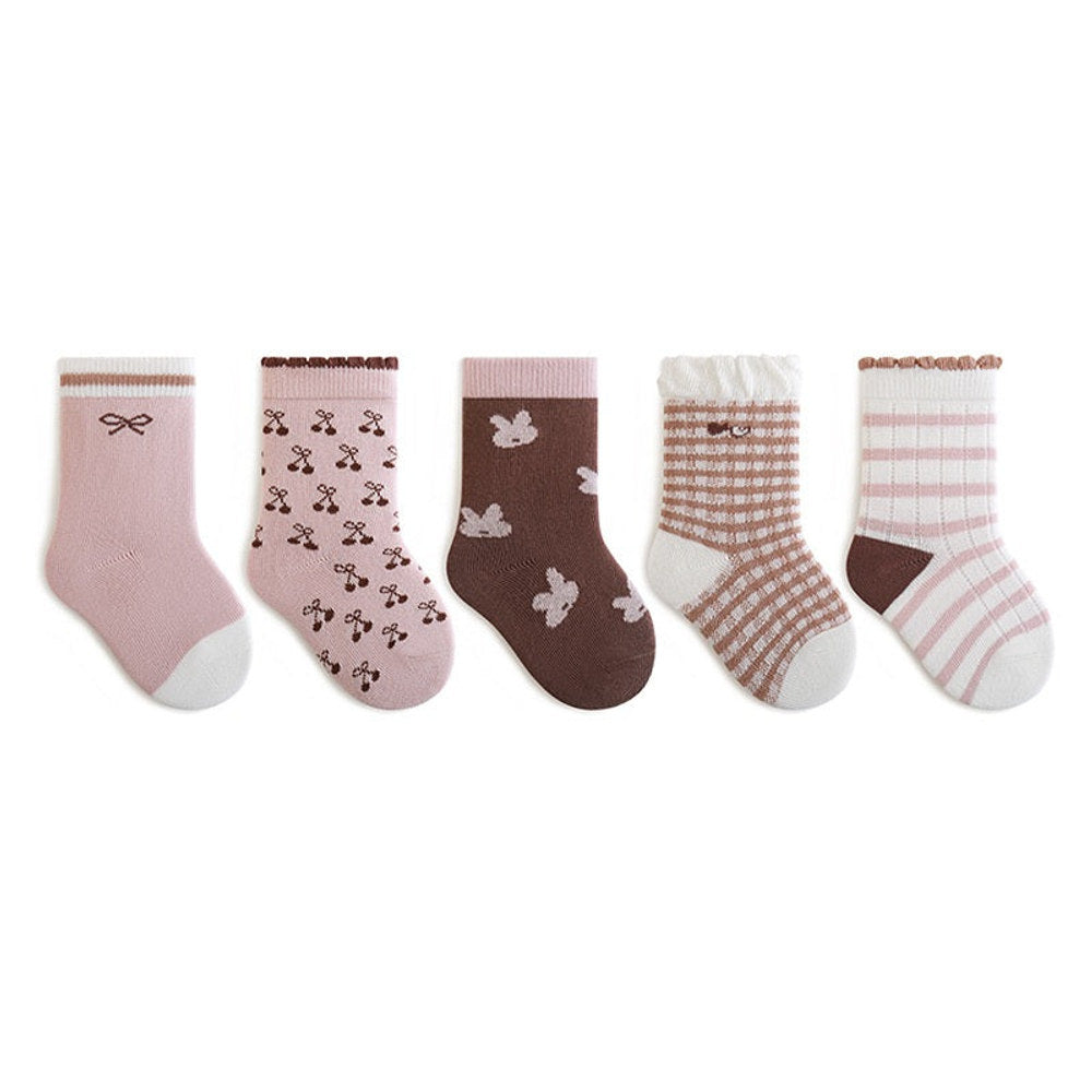 MyKids-USA® Baby Kids Unisex Breathable Geometric Pattern Socks 1 Lot=5-Pair Set