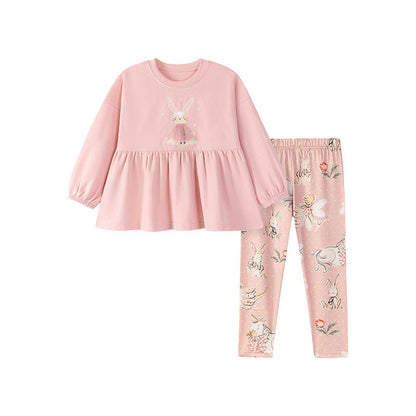 MyKids-USA® Girls Cartoon Pattern Long Sleeves Top and Dots Pattern Pants Clothing Set