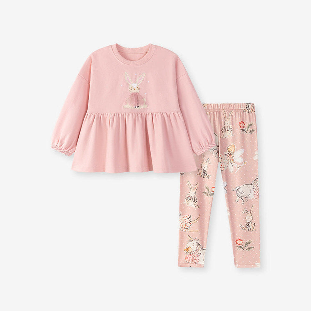 MyKids-USA® Girls Cartoon Pattern Long Sleeves Top and Dots Pattern Pants Clothing Set