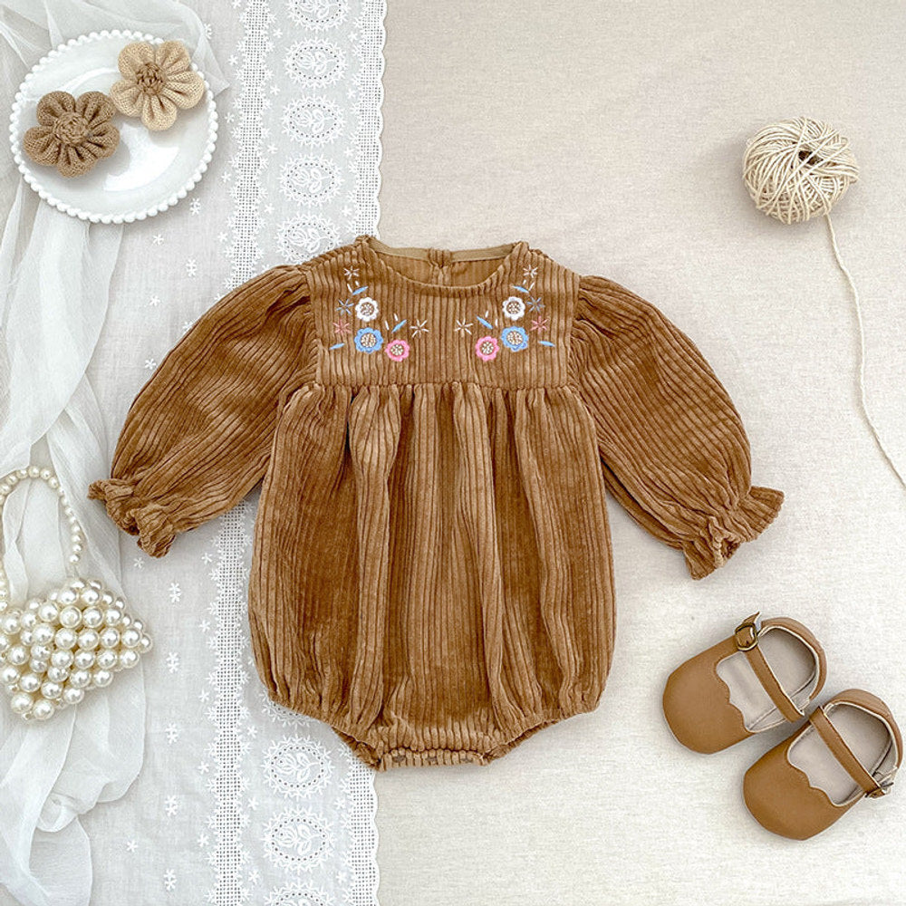 MyKids-USA® Baby bodysuit and Dress for Girls with Long Sleeves and Embroidered Flowers Pattern – Princess Sister Matching Set