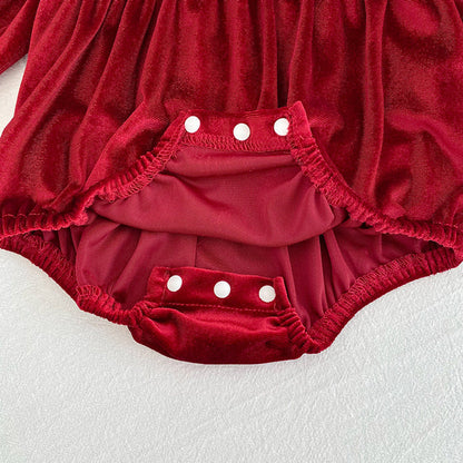 MyKids-USA® Baby Girls Vivid Red Color Patchwork Long-sleeved bodysuit and Dress – Princess Sister Matching Set