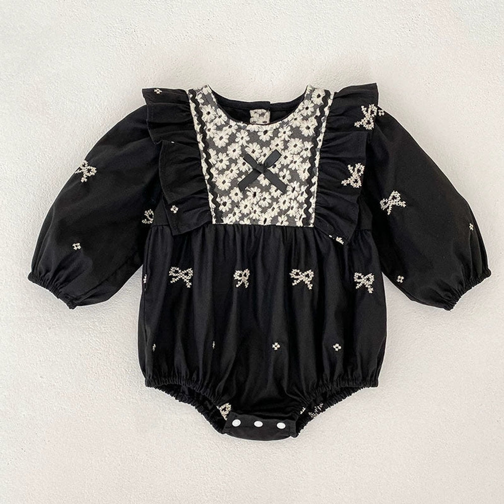MyKids-USA® Baby Girls Color Patchwork Flowers and Butterfly-bows Pattern Long-sleeved bodysuit and Dress – Princess Sister Matching Set