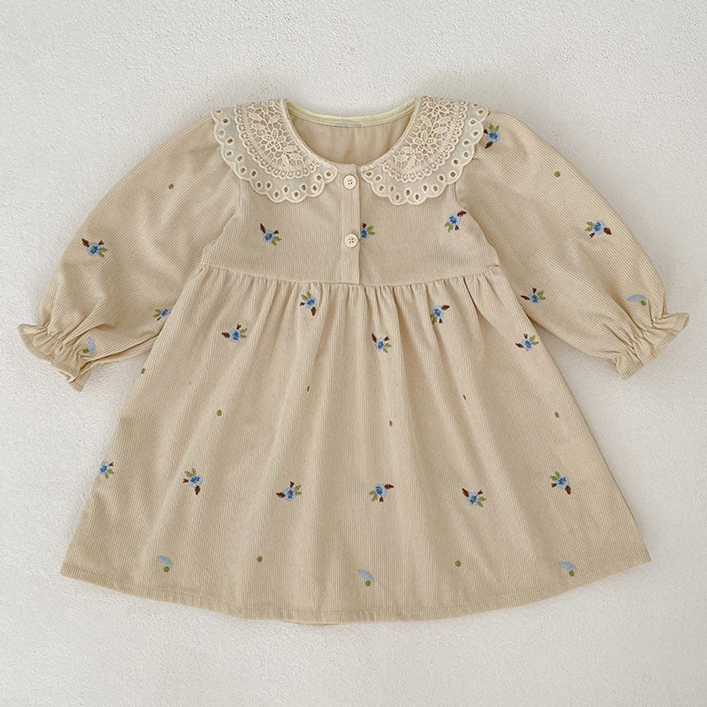 MyKids-USA® Baby Kids Girls Flowers Embroidered Pattern Long-sleeved bodysuit and Dress – Princess Sister Matching Set
