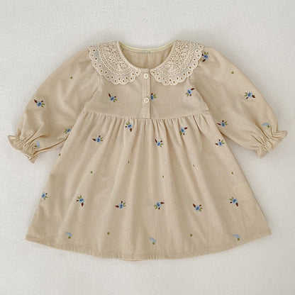 MyKids-USA® Baby Kids Girls Flowers Embroidered Pattern Long-sleeved bodysuit and Dress – Princess Sister Matching Set