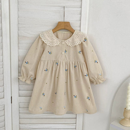 MyKids-USA® Baby Kids Girls Flowers Embroidered Pattern Long-sleeved bodysuit and Dress – Princess Sister Matching Set