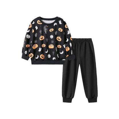 MyKids-USA® Baby Kids Boys Halloween Cartoon Pattern Long Sleeves Top and Plain Pants Casual Clothing Set