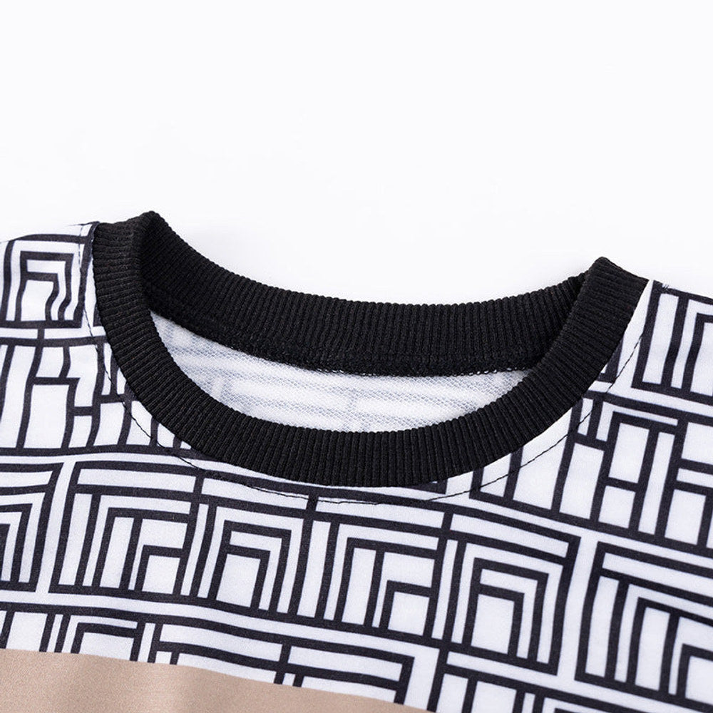 MyKids-USA® Baby Kids Boys Color Patchwork and Geometric Pattern Long Sleeves Top and Pants Casual Clothing Set