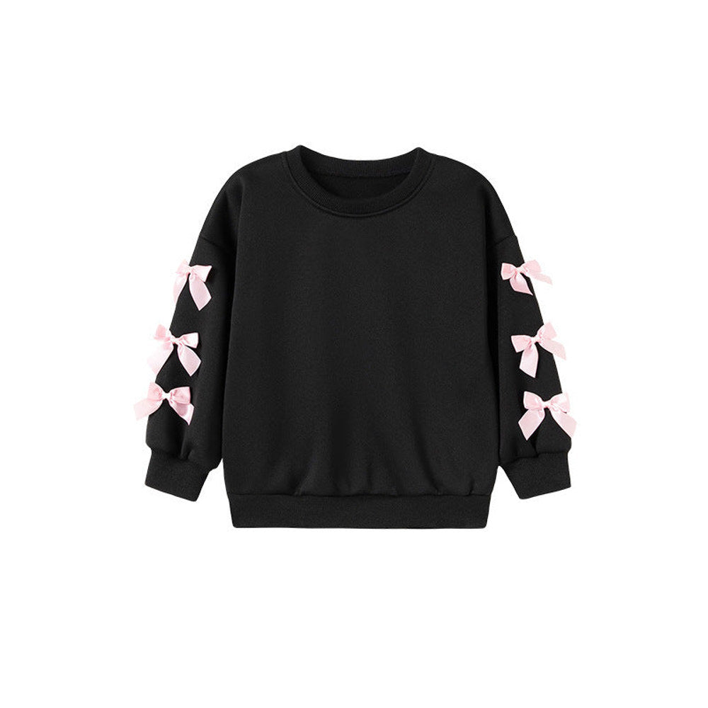 MyKids-USA® Kids Girls Butterfly-bows Decorated Crew Neck Long Sleeves Top Sweatshirt
