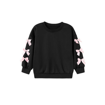 MyKids-USA® Kids Girls Butterfly-bows Decorated Crew Neck Long Sleeves Top Sweatshirt
