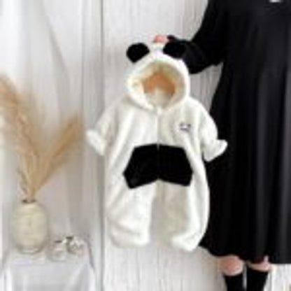 MyKids-USA® Baby Unisex Long Sleeves Panda Pattern Zip-up Hooded Warm Fleece Rompers