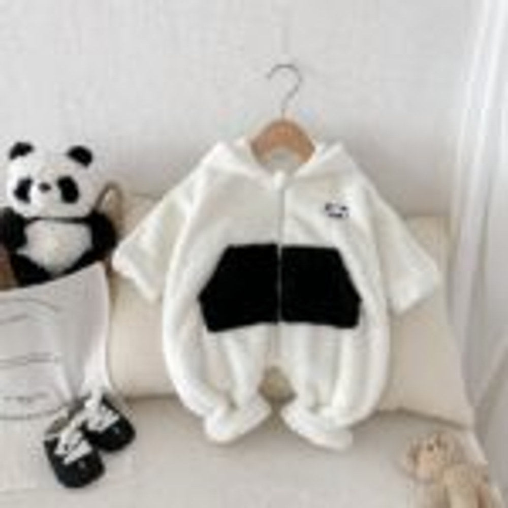 MyKids-USA® Baby Unisex Long Sleeves Panda Pattern Zip-up Hooded Warm Fleece Rompers