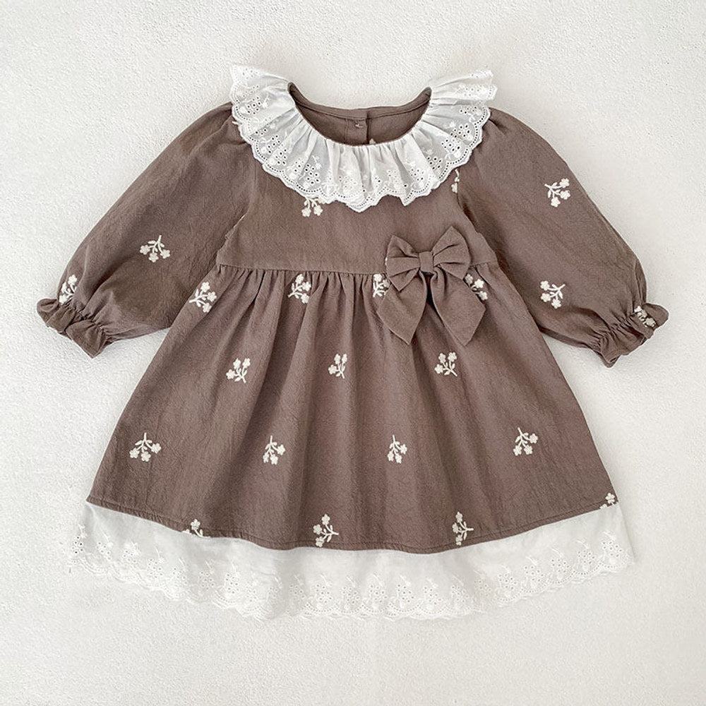 MyKids-USA® Baby Kids Girls Flowers Embroidered Pattern Long-sleeved bodysuit and Dress – Princess Sister Matching Set