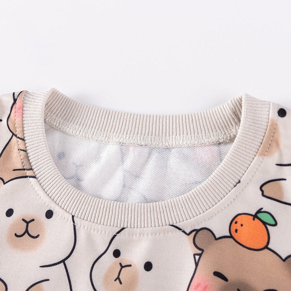 MyKids-USA® Spring and Autumn Girls Cartoon Pattern Long Sleeves Top and Plain Pants Clothing Set