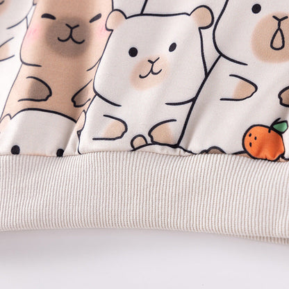 MyKids-USA® Spring and Autumn Girls Cartoon Pattern Long Sleeves Top and Plain Pants Clothing Set