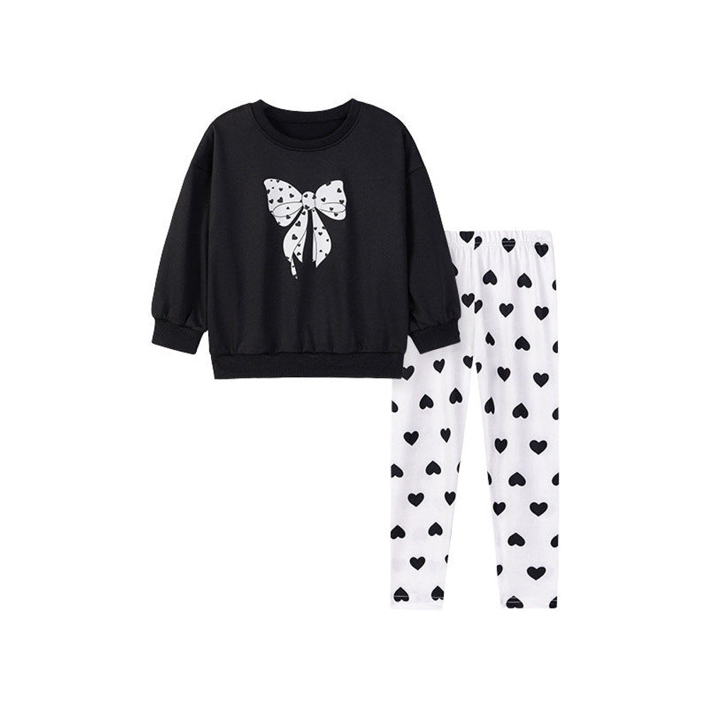 MyKids-USA® Girls Butterfly-bows Pattern Long Sleeves Top and Hearts Pattern Pants Clothing Set