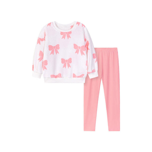 MyKids-USA® Spring and Autumn Girls Butterfly-bows Pattern Long Sleeves Top and Plain Pants Clothing Set