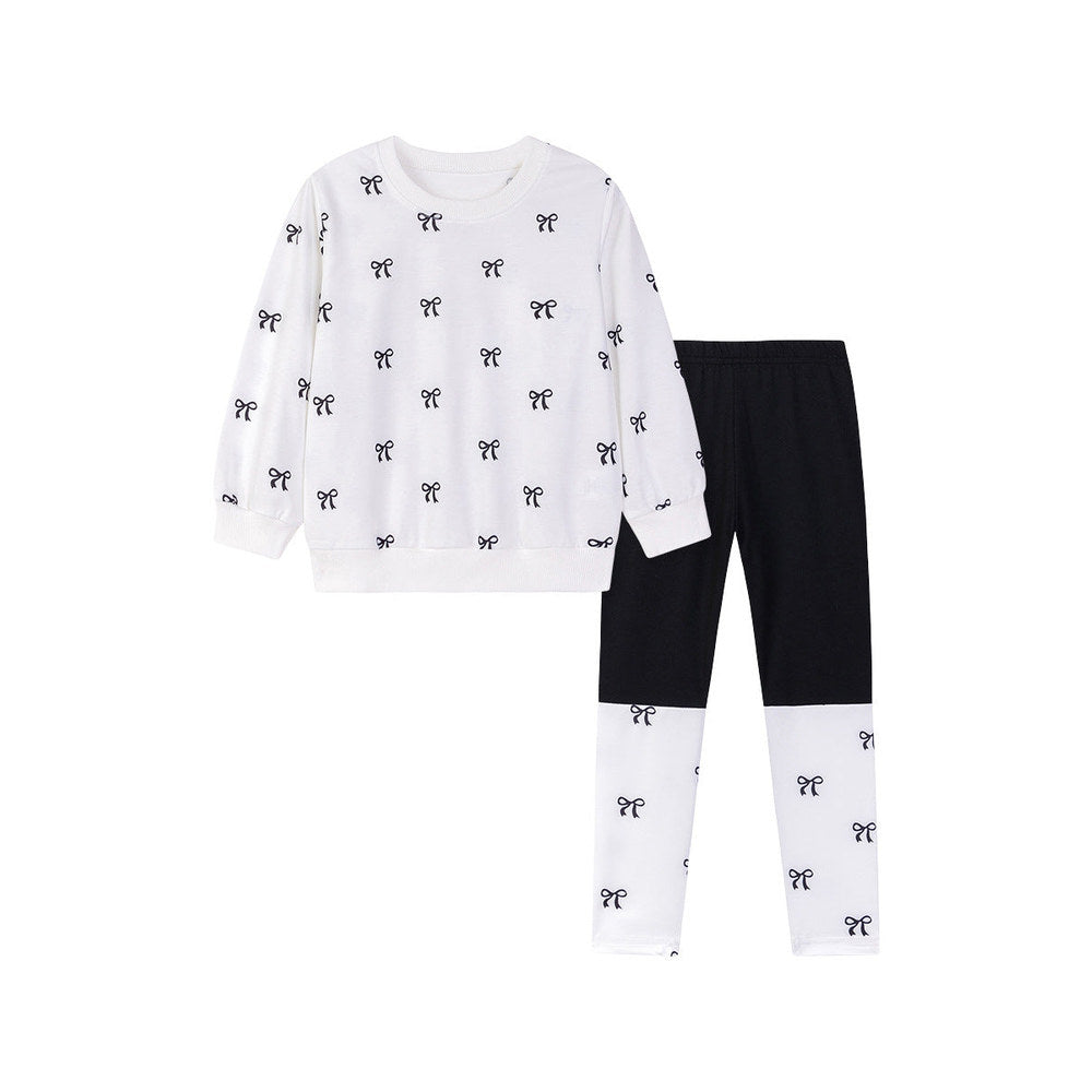 MyKids-USA® Spring and Autumn Girls Butterfly-bows Pattern Long Sleeves Top and Color Patchwork Pants Clothing Set