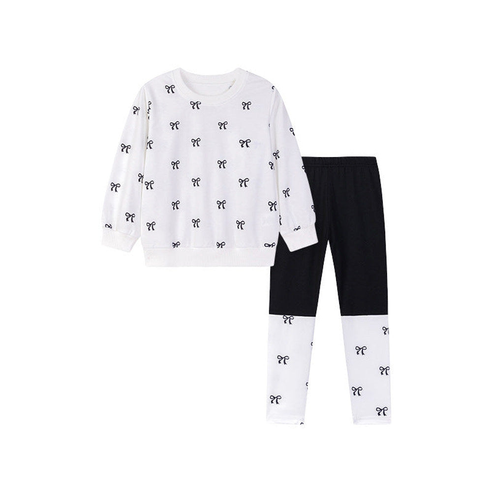 MyKids-USA® Spring and Autumn Girls Butterfly-bows Pattern Long Sleeves Top and Color Patchwork Pants Clothing Set