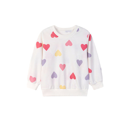 MyKids-USA® Kids Girls Colorful Hearts Pattern Crew Neck Long Sleeves Top