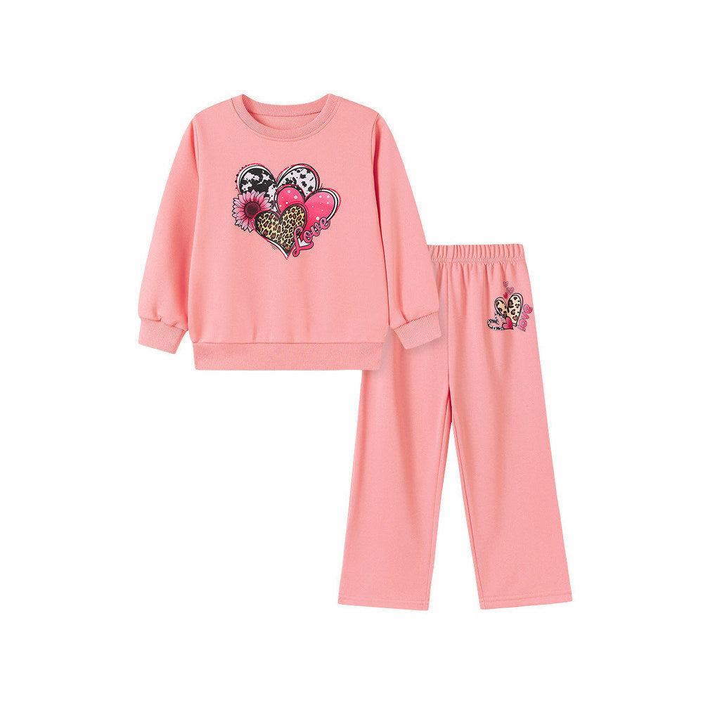 MyKids-USA® Spring and Autumn Girls Hearts Pattern Long Sleeves Top Sweatshirt and Pants Clothing Set