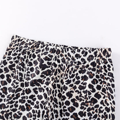 MyKids-USA® Girls Cherry and Letters Pattern Long Sleeves Top and Leopard Pants Clothing Set