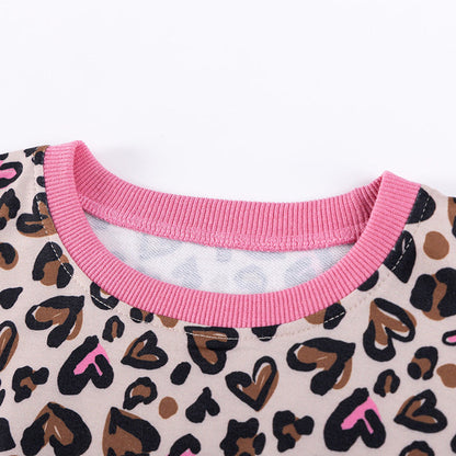 MyKids-USA® Spring and Autumn Girls Leopard and Letters Pattern Long Sleeves Top and Plain Pants Clothing Set