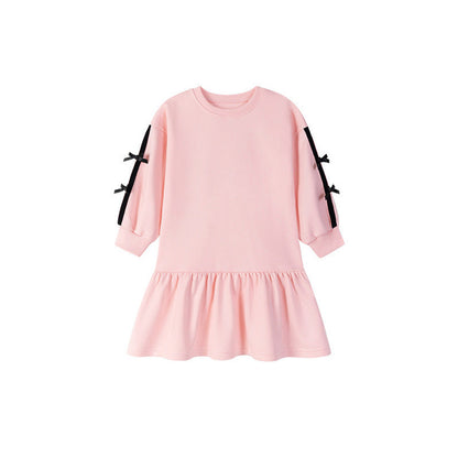 MyKids-USA® Baby Kids Girls Cute Butterfly-bows Decorated Long Sleeves Crew Neck Dress