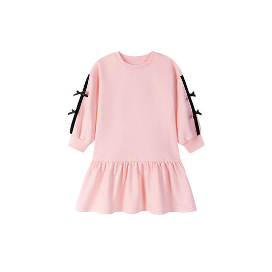 MyKids-USA® Autumn Arrival Baby Kids Girls Cute Butterfly-bows Decorated Long Sleeves Crew Neck Dress