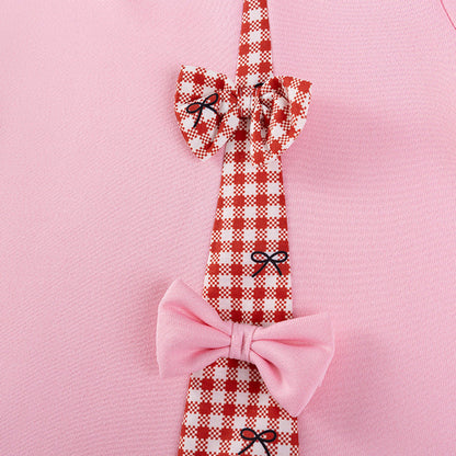MyKids-USA® Baby Kids Girls Cute Butterfly-bows Decorated Long Sleeves Crew Neck Plaid Dress