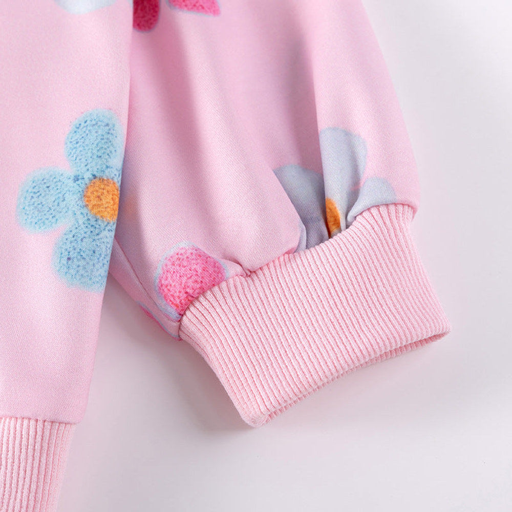 MyKids-USA® Kids Girls Colorful Flowers Pattern Crew Neck Long Sleeves Top