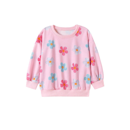 MyKids-USA® Kids Girls Colorful Flowers Pattern Crew Neck Long Sleeves Top