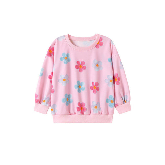 MyKids-USA® Kids Girls Colorful Flowers Pattern Crew Neck Long Sleeves Top