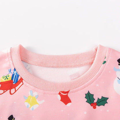 MyKids-USA® Kids Girls Colorful Christmas Pattern Crew Neck Long Sleeves Top