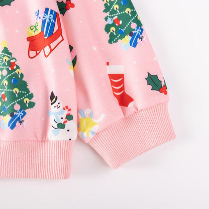 MyKids-USA® Kids Girls Colorful Christmas Pattern Crew Neck Long Sleeves Top