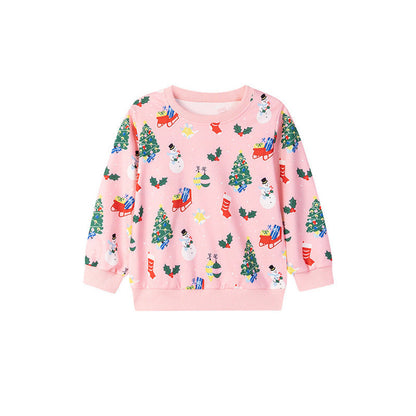 MyKids-USA® Kids Girls Colorful Christmas Pattern Crew Neck Long Sleeves Top