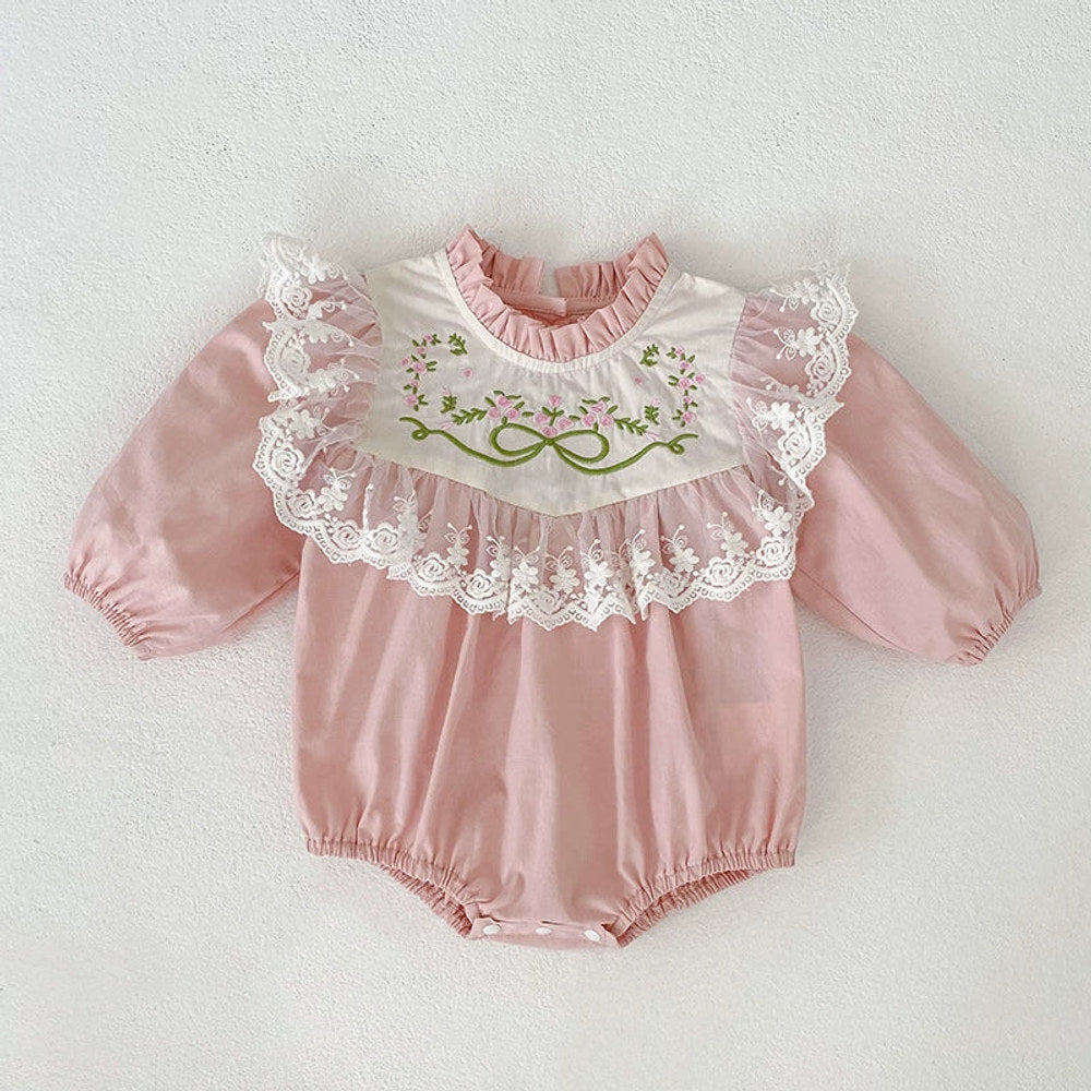 MyKids-USA® Baby Kids Girls Flowers Embroidered Pattern Long-sleeved bodysuit and Dress – Princess Sister Matching Set