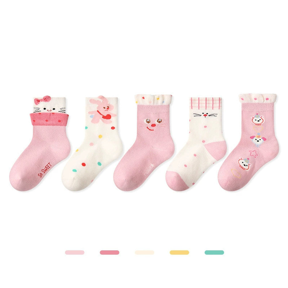 MyKids-USA® Baby Girls Breathable Cute Pattern Socks 1 Lot=5-Pair Set