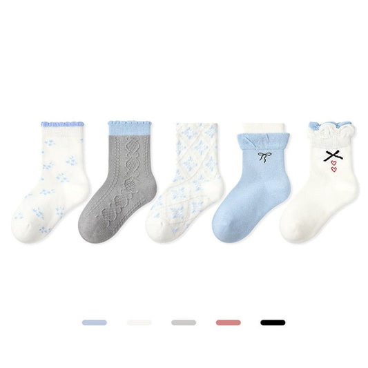 MyKids-USA® Baby Girls Breathable Cute Pattern Socks 1 Lot=5-Pair Set