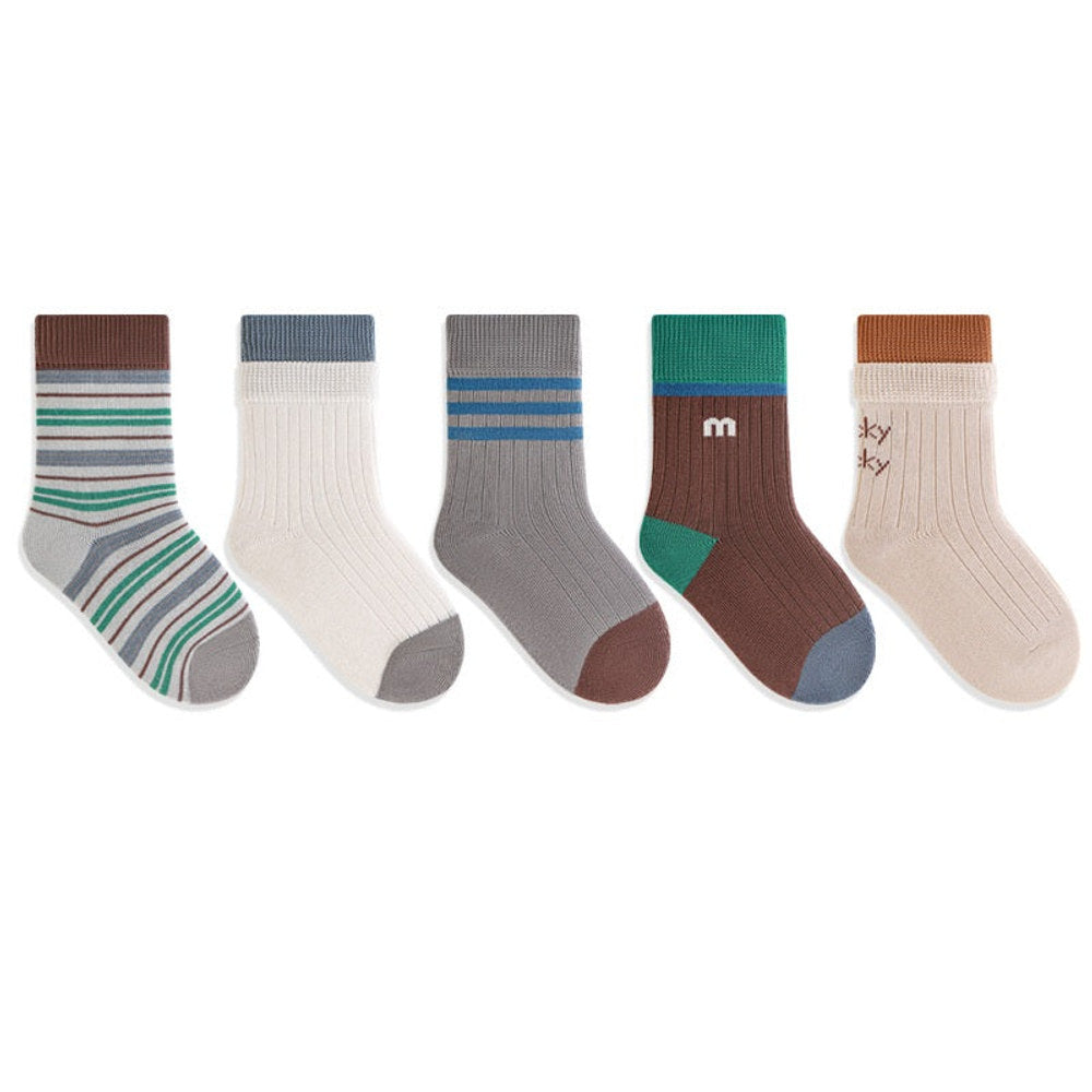 MyKids-USA® Baby Kids Unisex Breathable Casual Pattern Socks 1 Lot=5-Pair Set