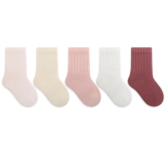 MyKids-USA® Baby Kids Unisex Breathable Casual Solid Color Socks 1 Lot=5-Pair Set