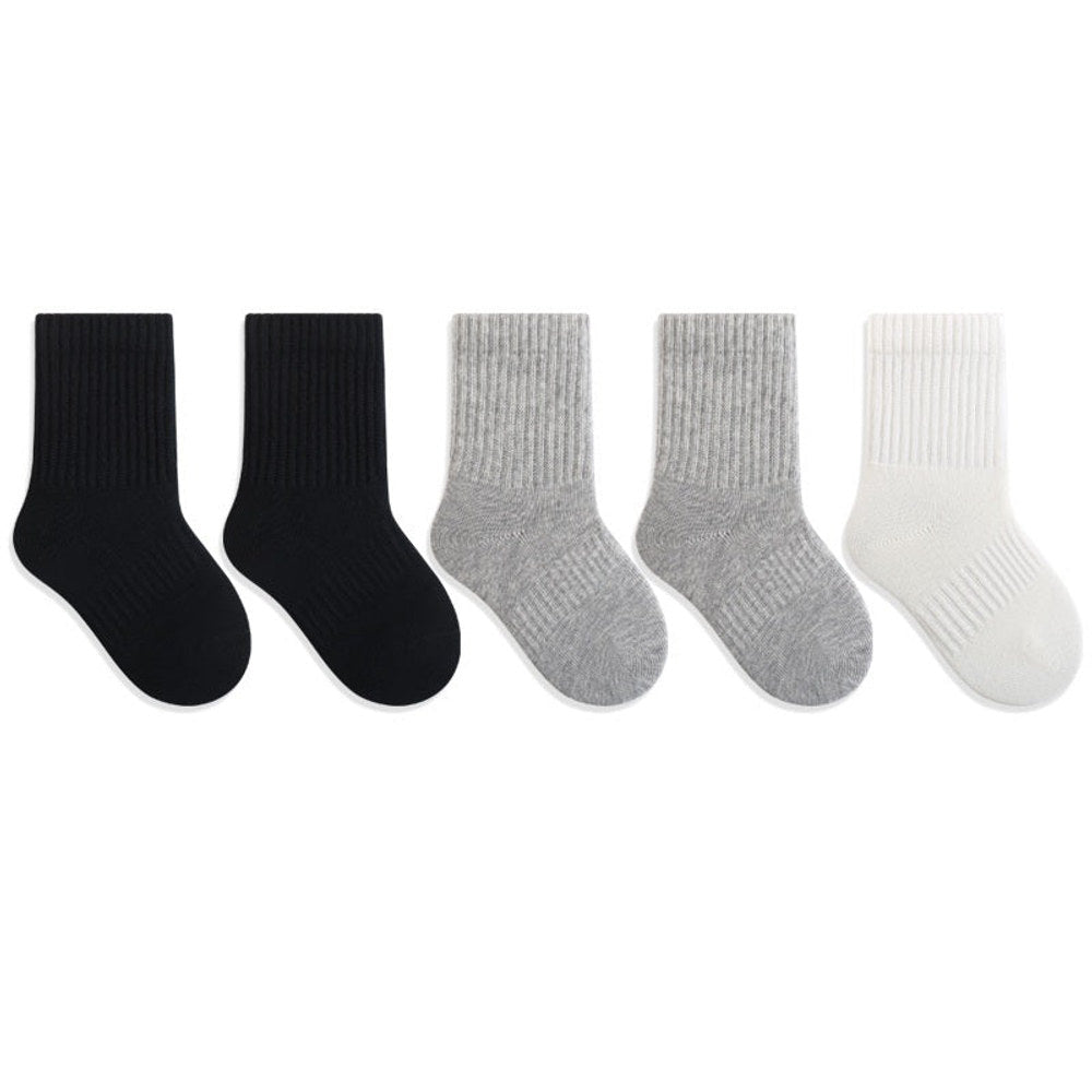 MyKids-USA® Baby Kids Unisex Breathable Casual Solid Color Socks 1 Lot=5-Pair Set
