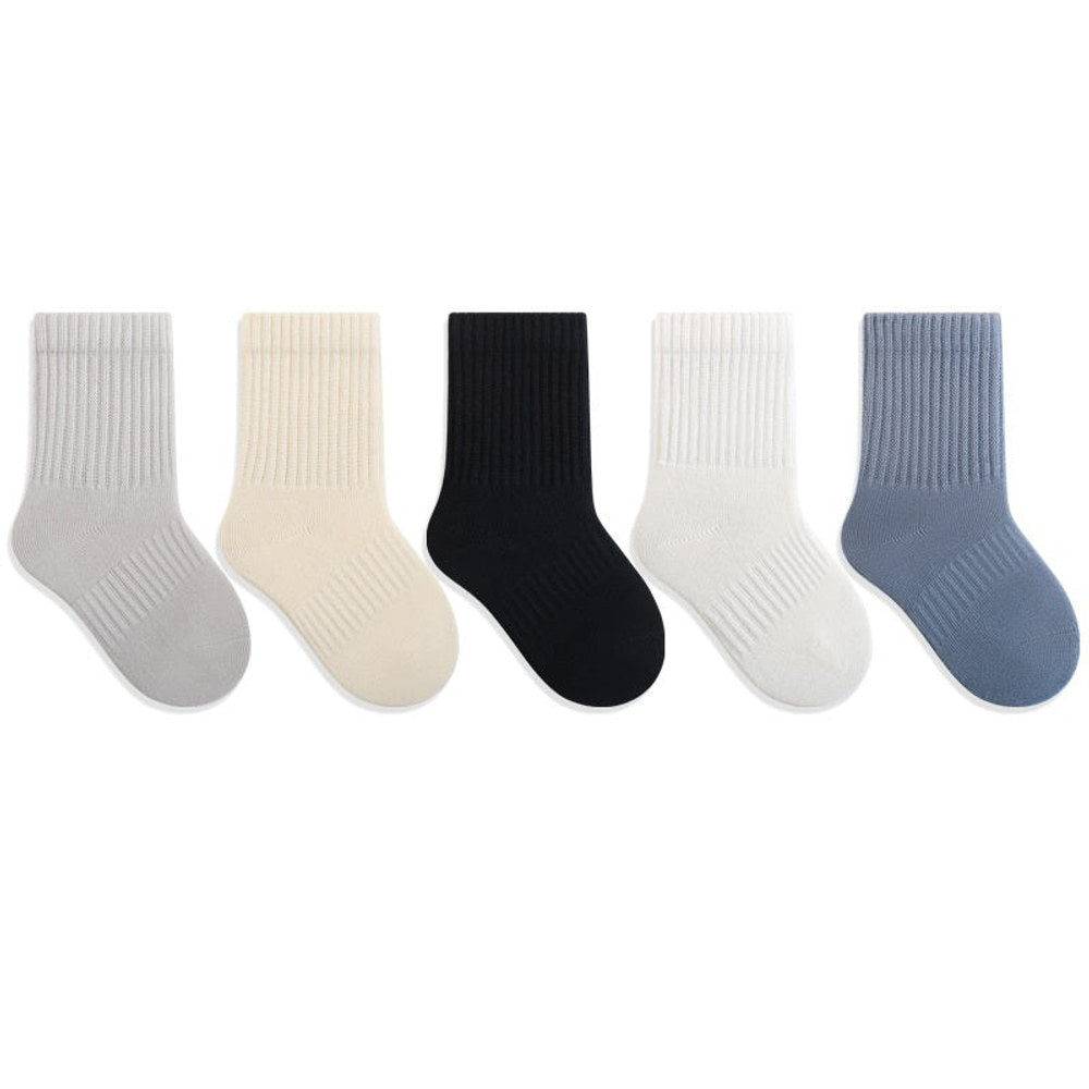 MyKids-USA® Baby Kids Unisex Breathable Casual Solid Color Socks 1 Lot=5-Pair Set