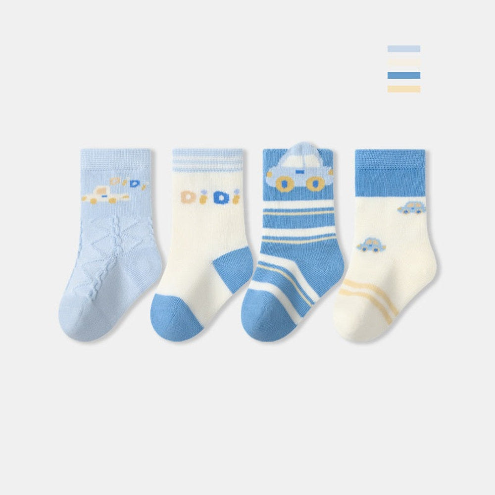 MyKids-USA® Baby Unisex Breathable Cute Cartoon Pattern Socks 1 Lot=4-Pair Set