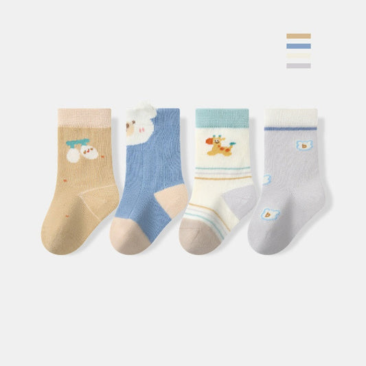 MyKids-USA® Baby Unisex Breathable Cute Cartoon Pattern Socks 1 Lot=4-Pair Set