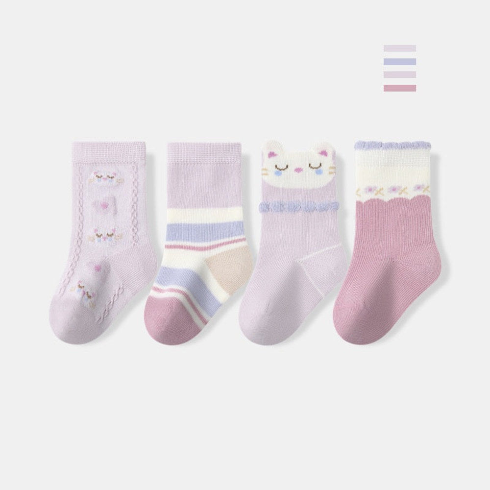 MyKids-USA® Baby Unisex Breathable Cute Cartoon Pattern Socks 1 Lot=4-Pair Set