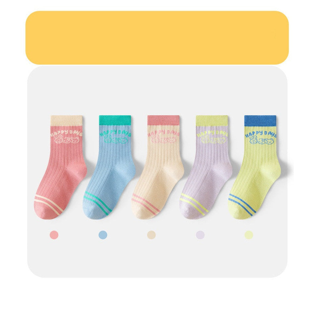 MyKids-USA® Baby Kids Boys and Girls Breathable Letters Pattern Socks 1 Lot=5-Pair Set