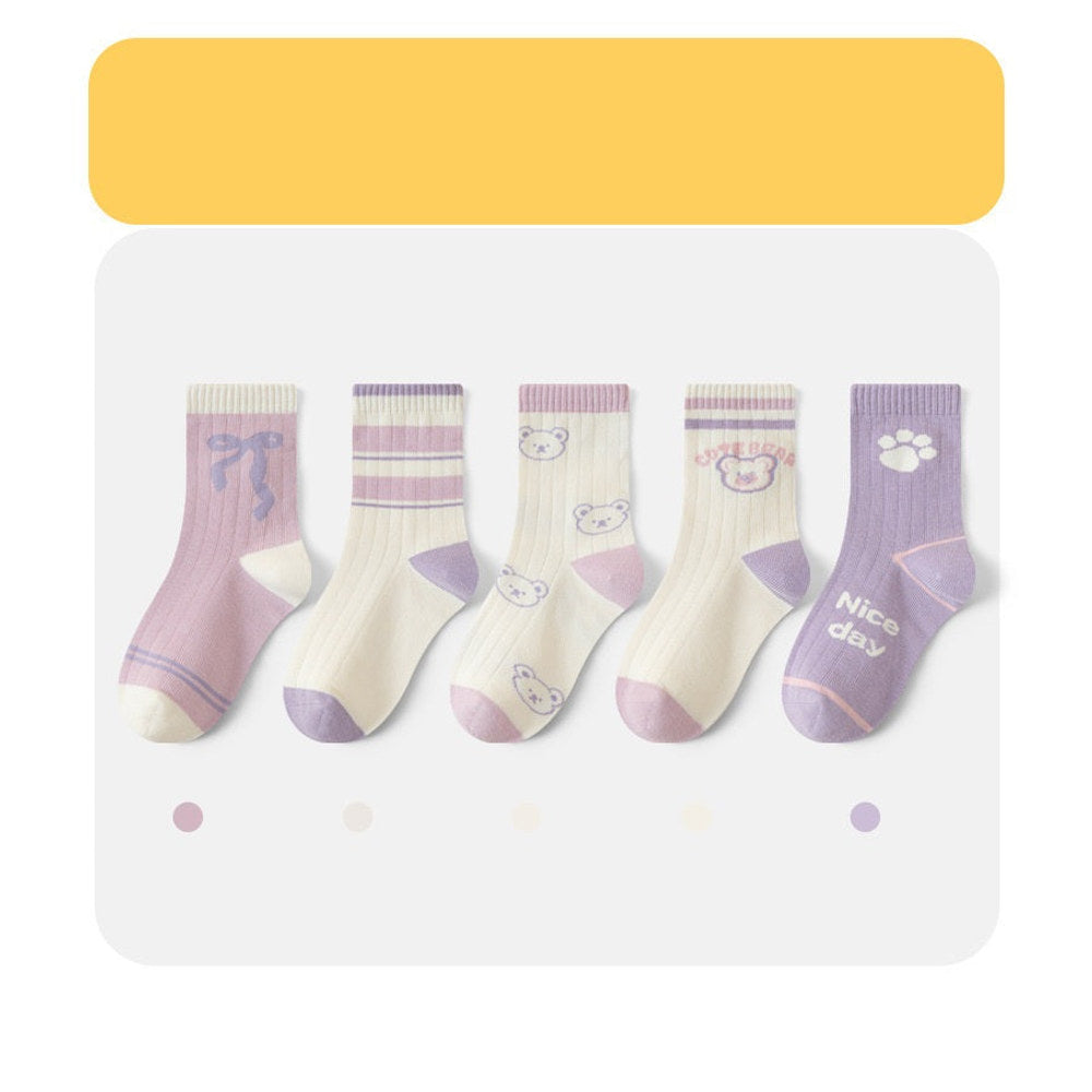 MyKids-USA® Baby Kids Boys and Girls Breathable Letters Pattern Socks 1 Lot=5-Pair Set
