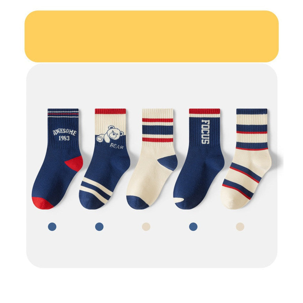 MyKids-USA® Baby Kids Boys and Girls Breathable Letters Pattern Socks 1 Lot=5-Pair Set
