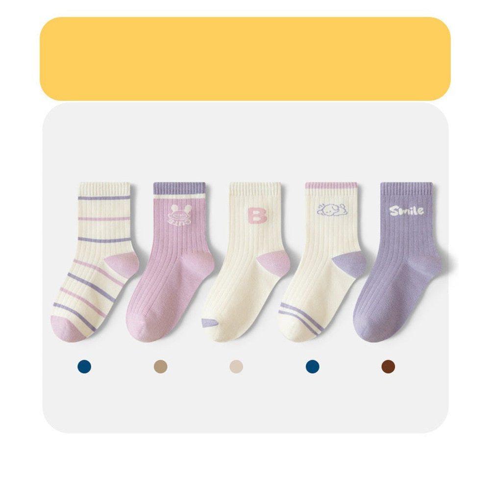 MyKids-USA® Baby Kids Boys and Girls Breathable Letters Pattern Socks 1 Lot=5-Pair Set